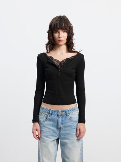 AFTADAWN Slim Lace Spliced V-neck Women&