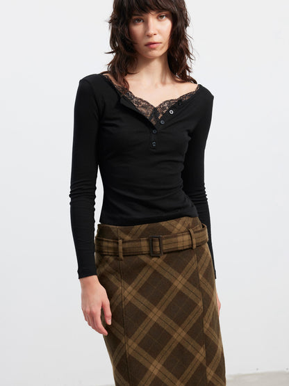AFTADAWN Slim Lace Spliced V-neck Women&