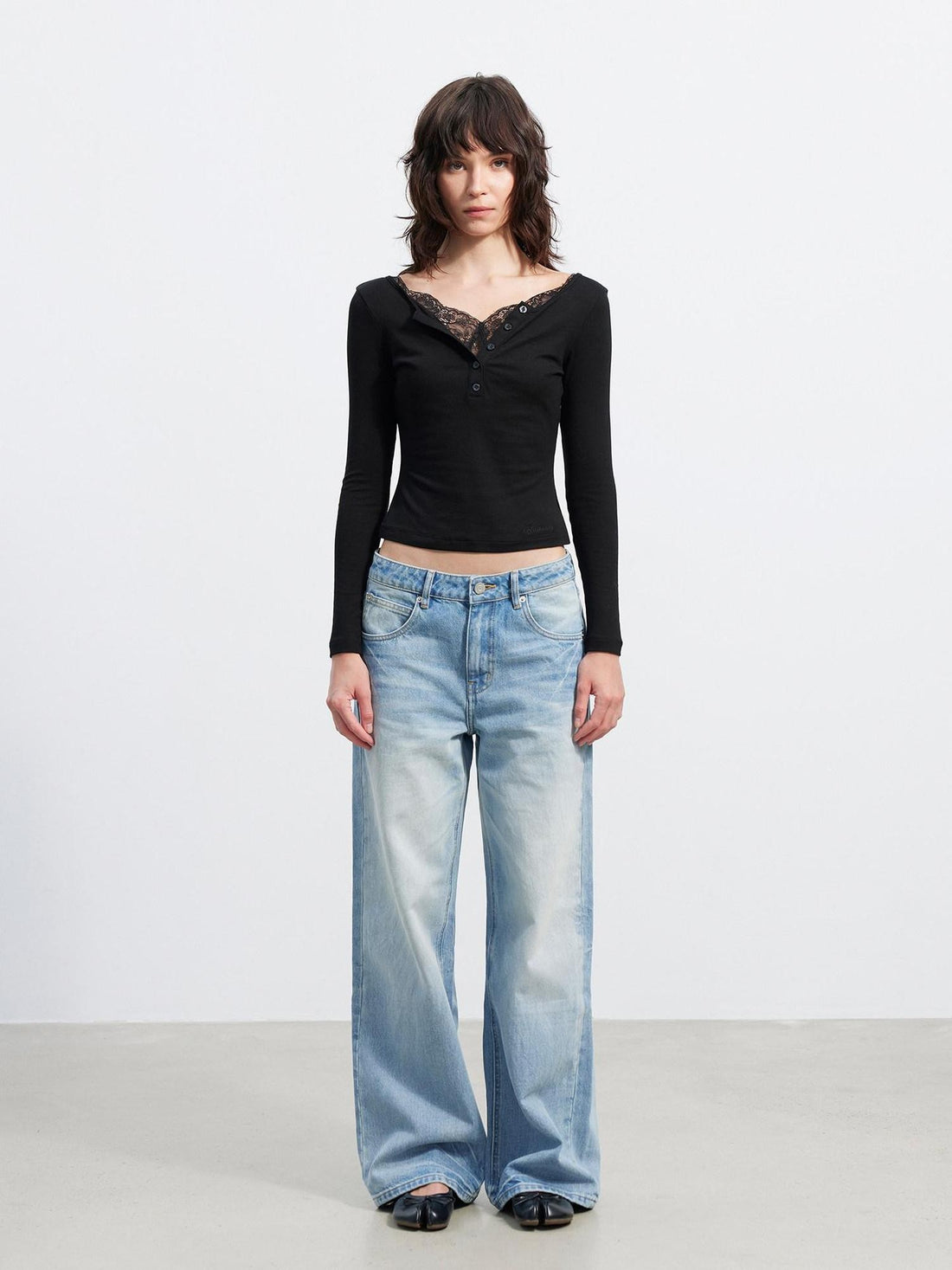 AFTADAWN Slim Lace Spliced V-neck Women&