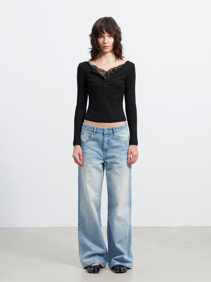 AFTADAWN Slim Lace Spliced V-neck Women&