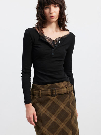 AFTADAWN Slim Lace Spliced V-neck Women&