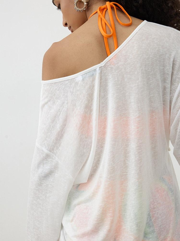 AFTADAWN Snowflake Asymmetric Shoulder V-neck Women&