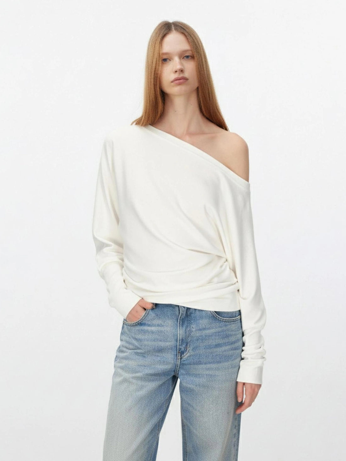 AFTADAWN Soft Cotton Layered Slash Neck Tee T-shirt