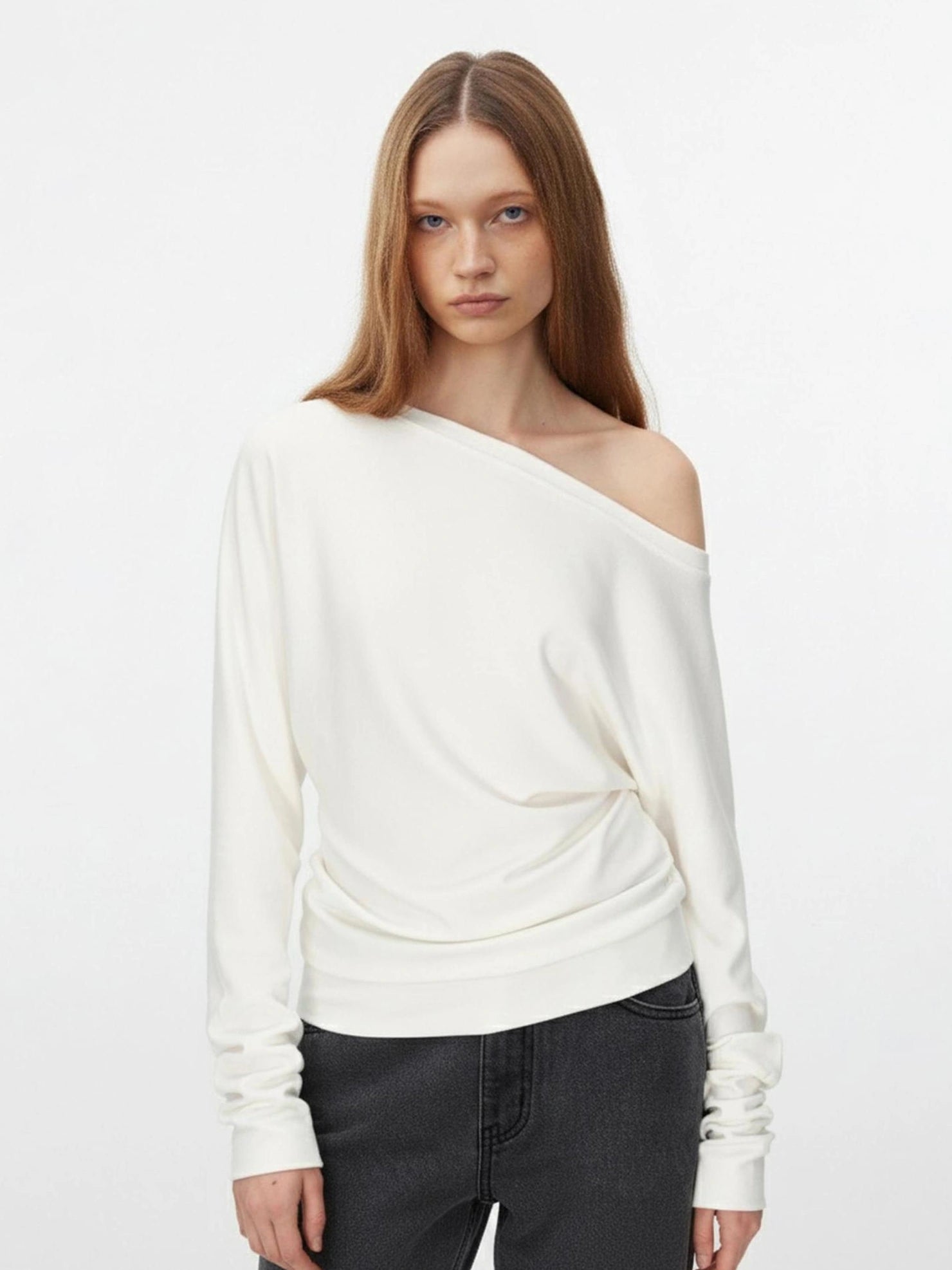AFTADAWN Soft Cotton Layered Slash Neck Tee T-shirt