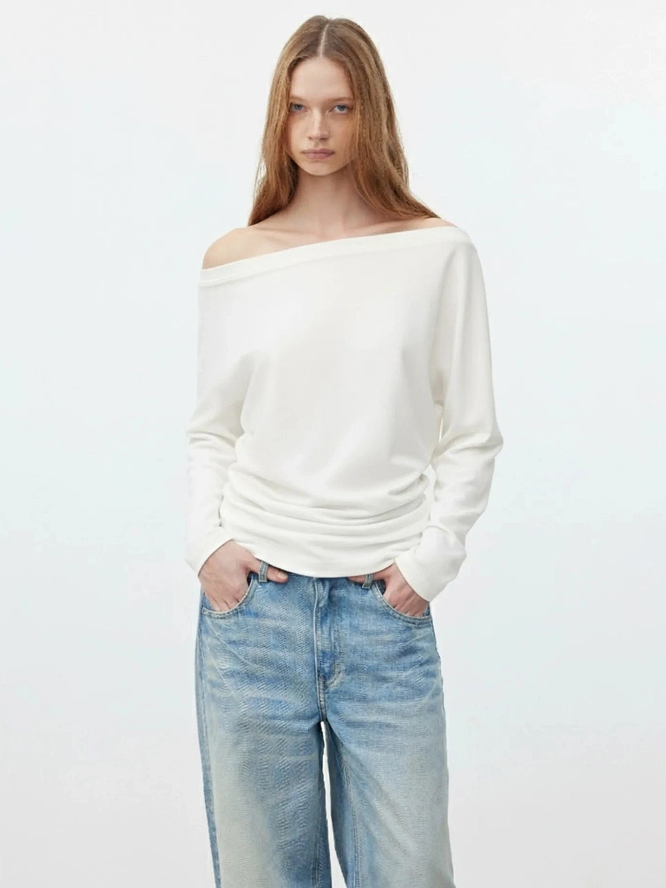 AFTADAWN Soft Cotton Layered Slash Neck Tee T-shirt