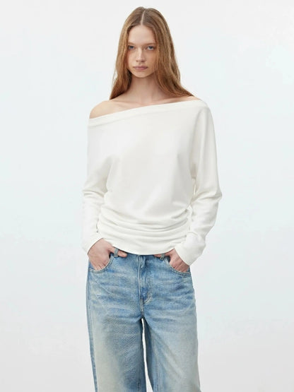 AFTADAWN Soft Cotton Layered Slash Neck Tee T-shirt