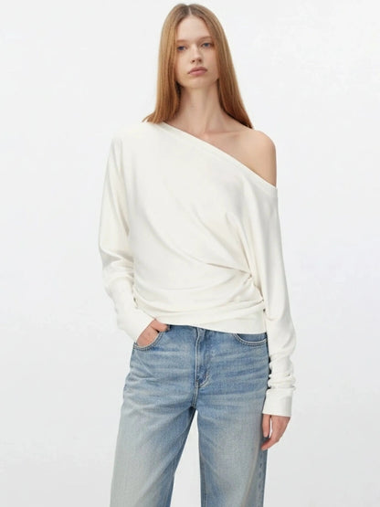 AFTADAWN Soft Cotton Layered Slash Neck Tee T-shirt