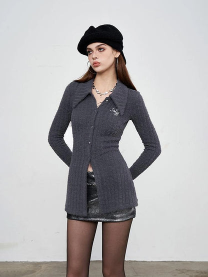 Soft Mink Knit Shirt With Ribbed Texture