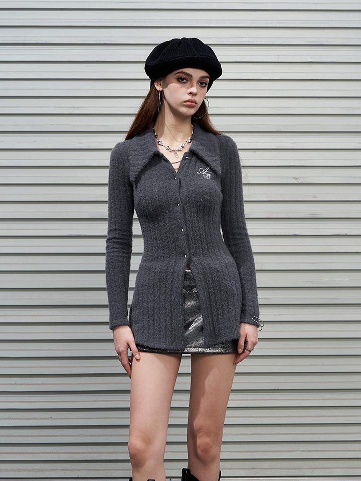 AFTADAWN Soft Mink Knit Shirt With Ribbed Texture