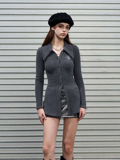 AFTADAWN Soft Mink Knit Shirt With Ribbed Texture