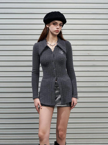 Soft Mink Knit Shirt With Ribbed Texture