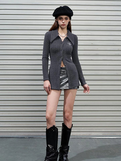 Soft Mink Knit Shirt With Ribbed Texture