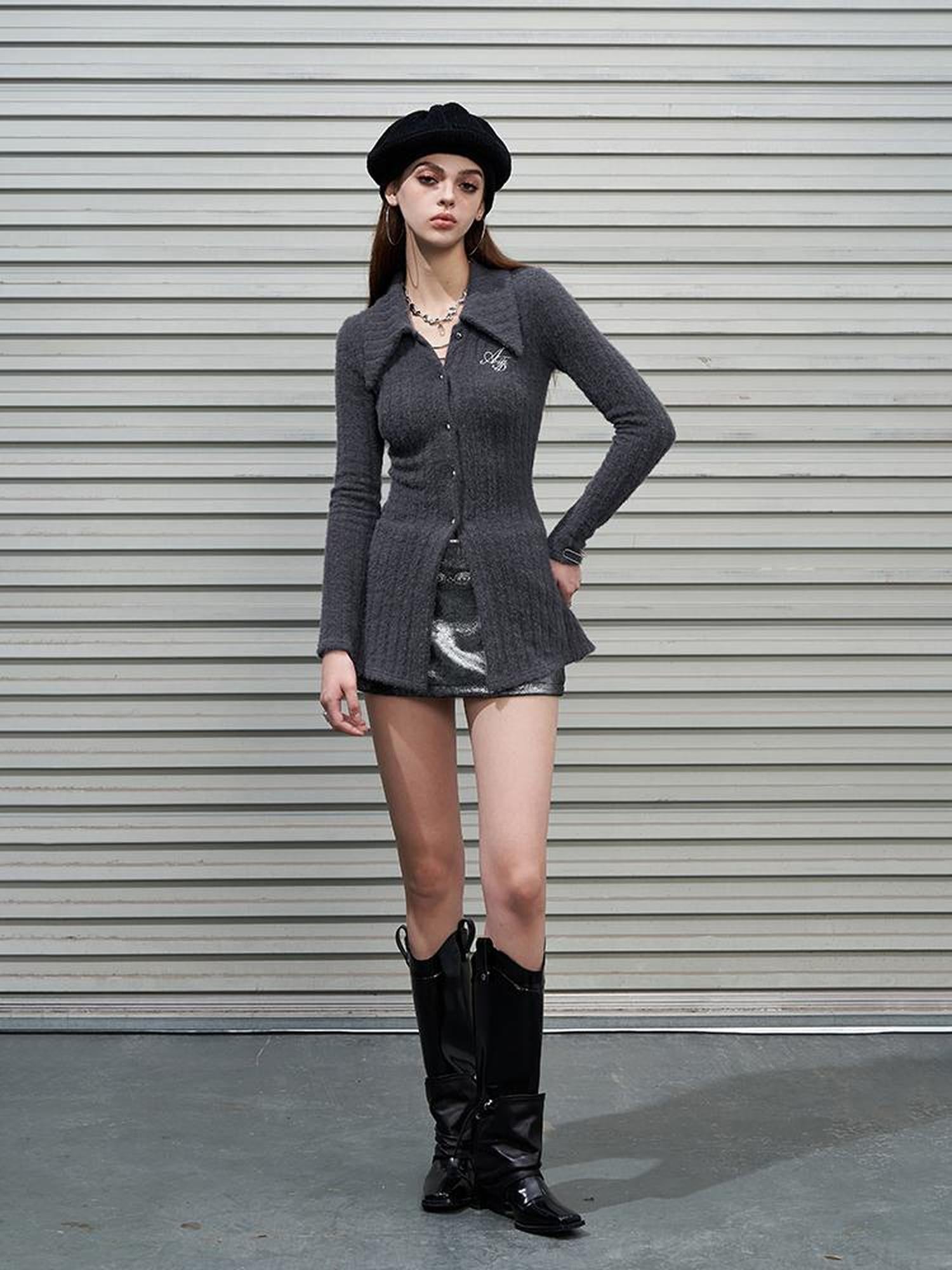 AFTADAWN Soft Mink Knit Shirt With Ribbed Texture