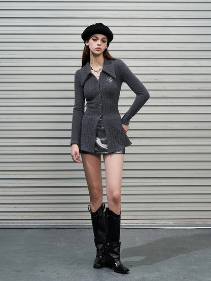 Soft Mink Knit Shirt With Ribbed Texture