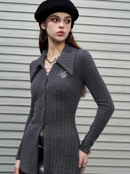 Soft Mink Knit Shirt With Ribbed Texture