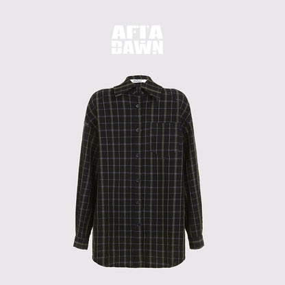AFTADAWN_Soft_Textured_Plaid_Patchwork_Collared_Loose_Women&