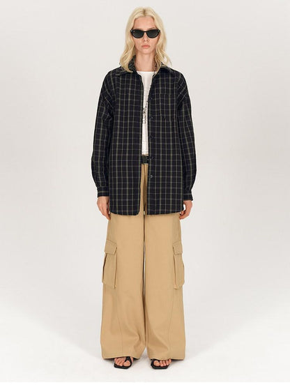 AFTADAWN Soft Textured Plaid Patchwork Collared Loose Women&