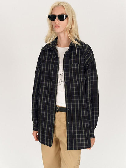 AFTADAWN Soft Textured Plaid Patchwork Collared Loose Women&
