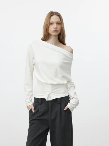 AFTADAWN Soft Touch Pulp Fiber Draped Neckline T-shirt T-shirt