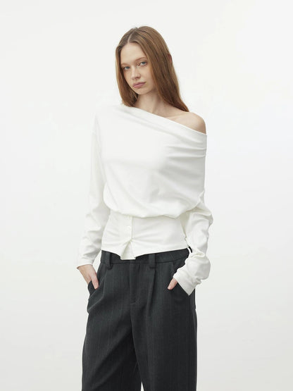 AFTADAWN Soft Touch Pulp Fiber Draped Neckline T-shirt T-shirt