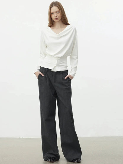 AFTADAWN Soft Touch Pulp Fiber Draped Neckline T-shirt T-shirt