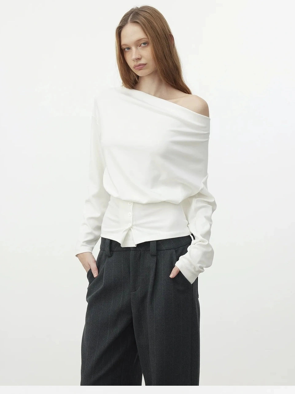 AFTADAWN Soft Touch Pulp Fiber Draped Neckline T-shirt T-shirt