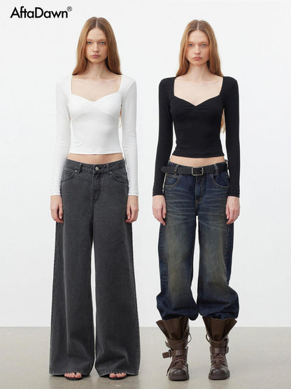 AFTADAWN Soft Touch Square Neck Slim Cropped Women&