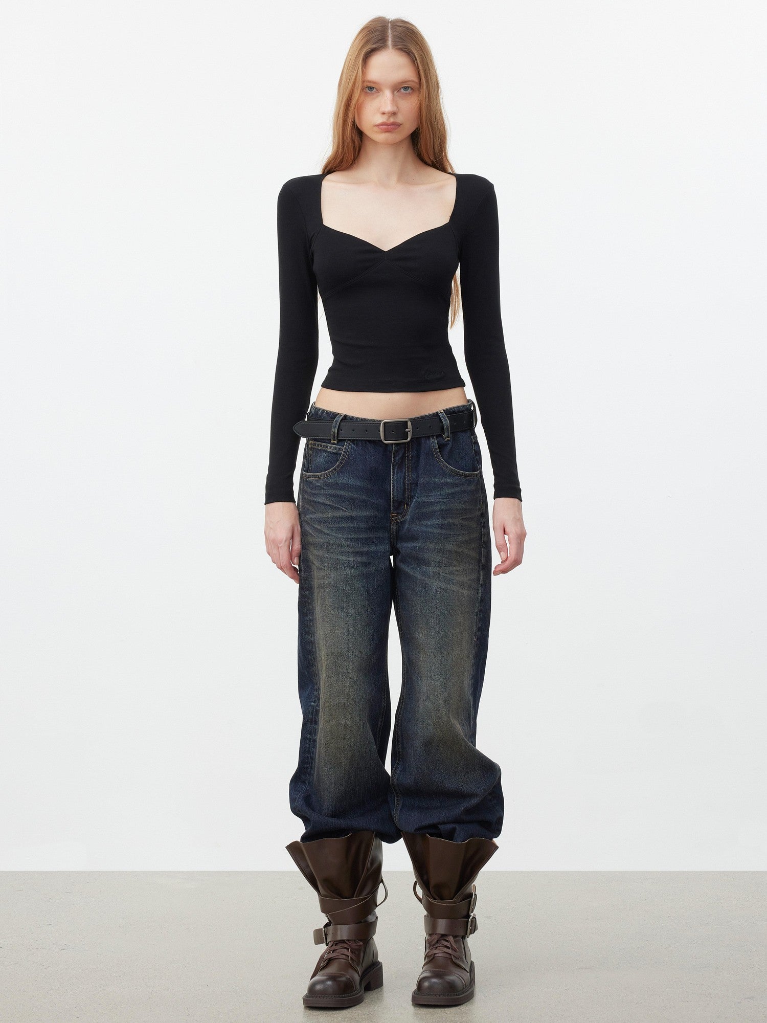 AFTADAWN Soft Touch Square Neck Slim Cropped Women&