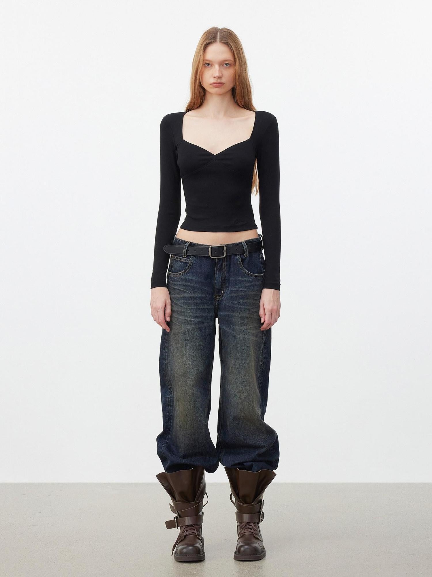 AFTADAWN Soft Touch Square Neck Slim Cropped Women&