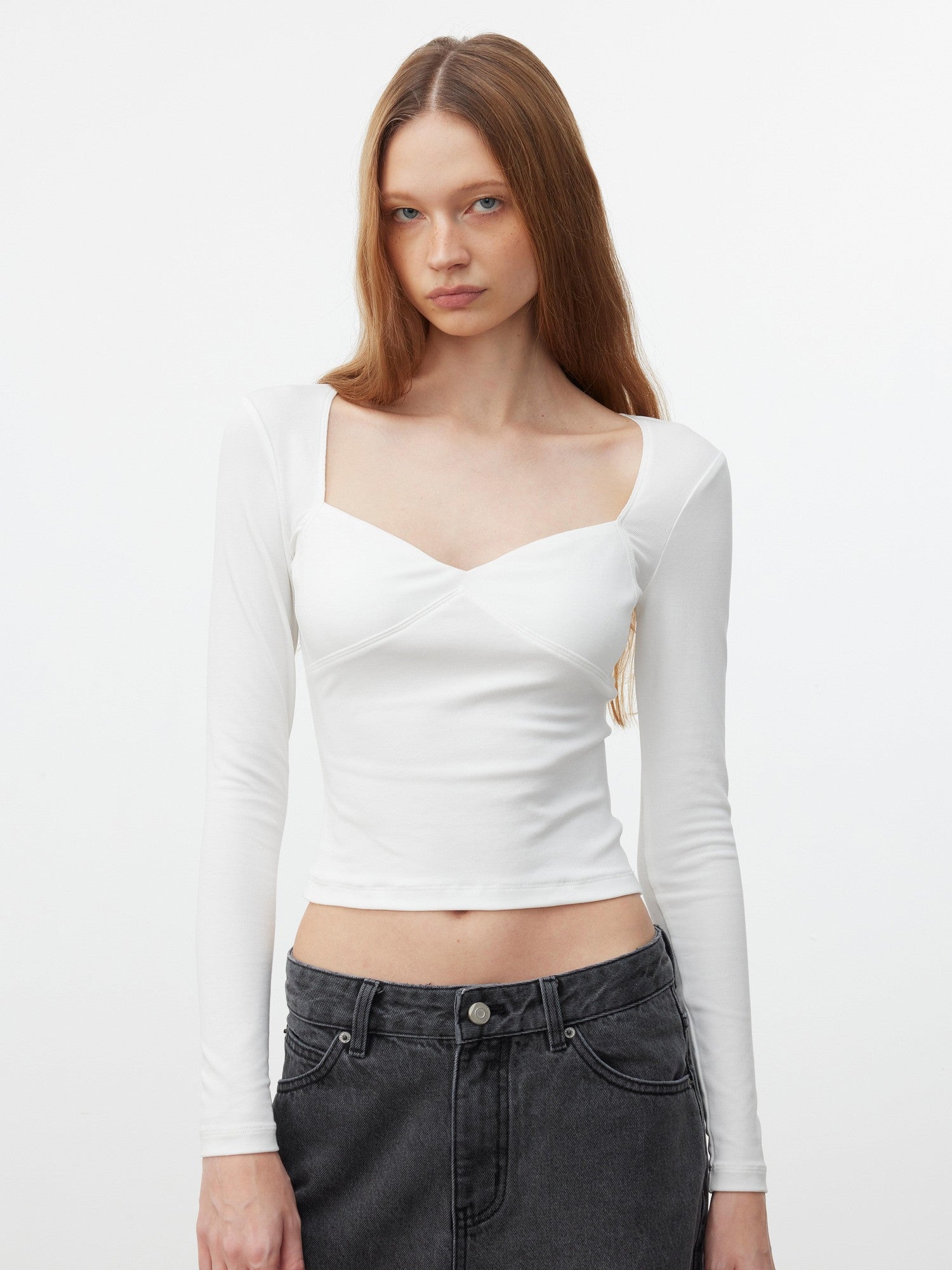 AFTADAWN Soft Touch Square Neck Slim Cropped Women&