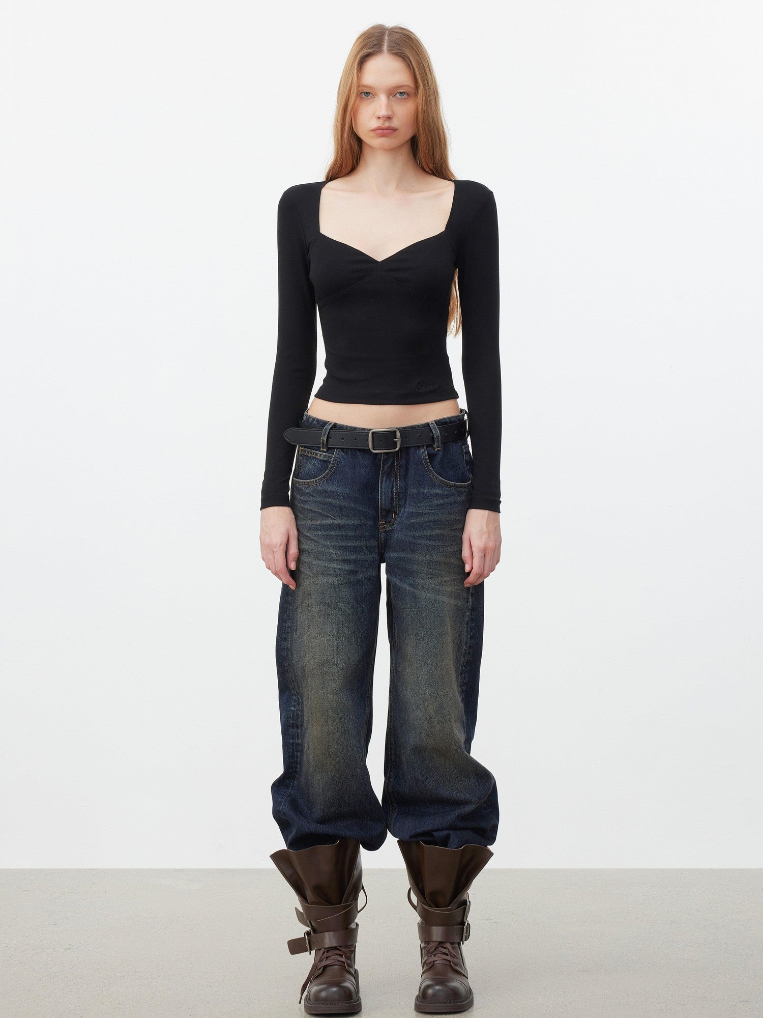 AFTADAWN Soft Touch Square Neck Slim Cropped Women&