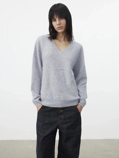 AFTADAWN Soft V-Neck Cashmere Wool Sweater With Scarf Cardigan