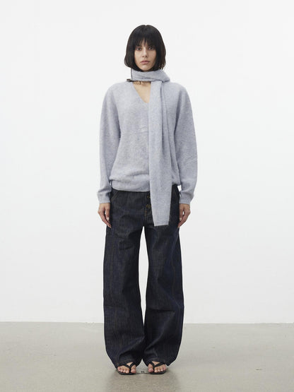 AFTADAWN Soft V-neck Knit Loose Fit Women&