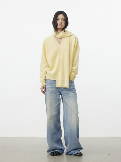 AFTADAWN Soft V-neck Knit Loose Fit Women&