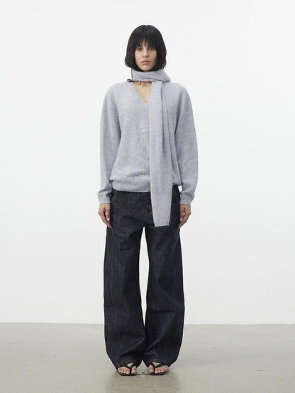 AFTADAWN Soft V-neck Knit Loose Fit Women&