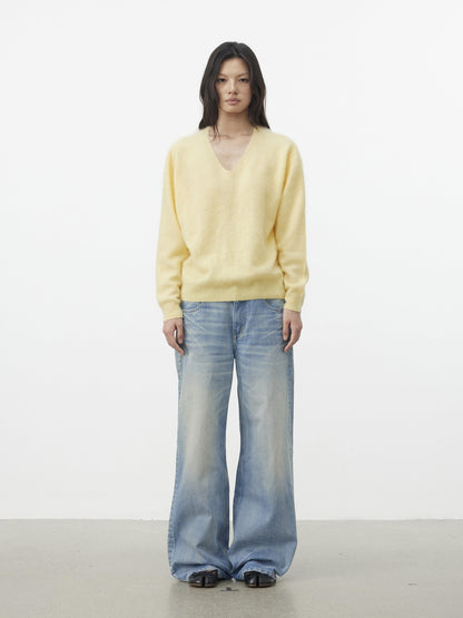 AFTADAWN Soft V-neck Knit Loose Fit Women&