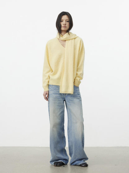 AFTADAWN Soft V-neck Knit Loose Fit Women&