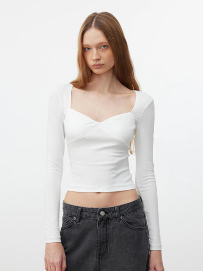 AFTADAWN Soft V-neck Slim Fit Cropped Top T-shirt