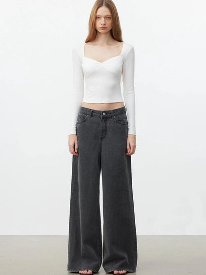 AFTADAWN Soft V-neck Slim Fit Cropped Top T-shirt