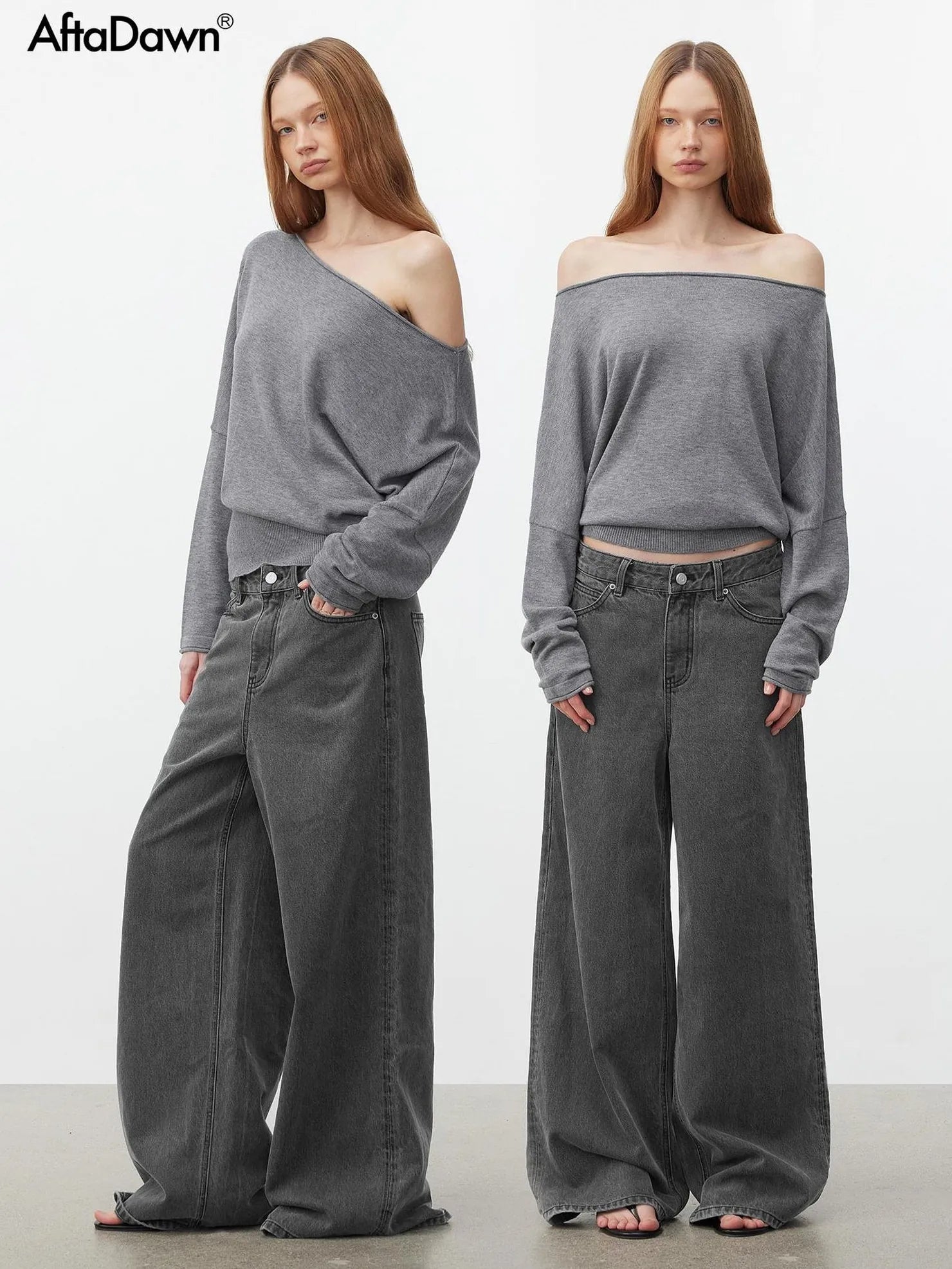 AFTADAWN Soft Wool Off Shoulder Oversized Sweater Sweater
