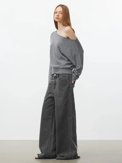 AFTADAWN Soft Wool Off Shoulder Oversized Sweater Sweater