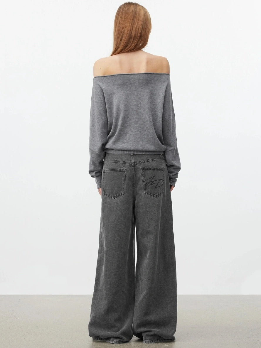 AFTADAWN Soft Wool Off Shoulder Oversized Sweater Sweater