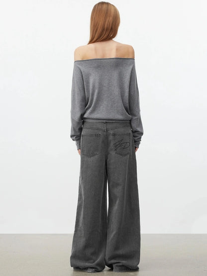 AFTADAWN Soft Wool Off Shoulder Oversized Sweater Sweater