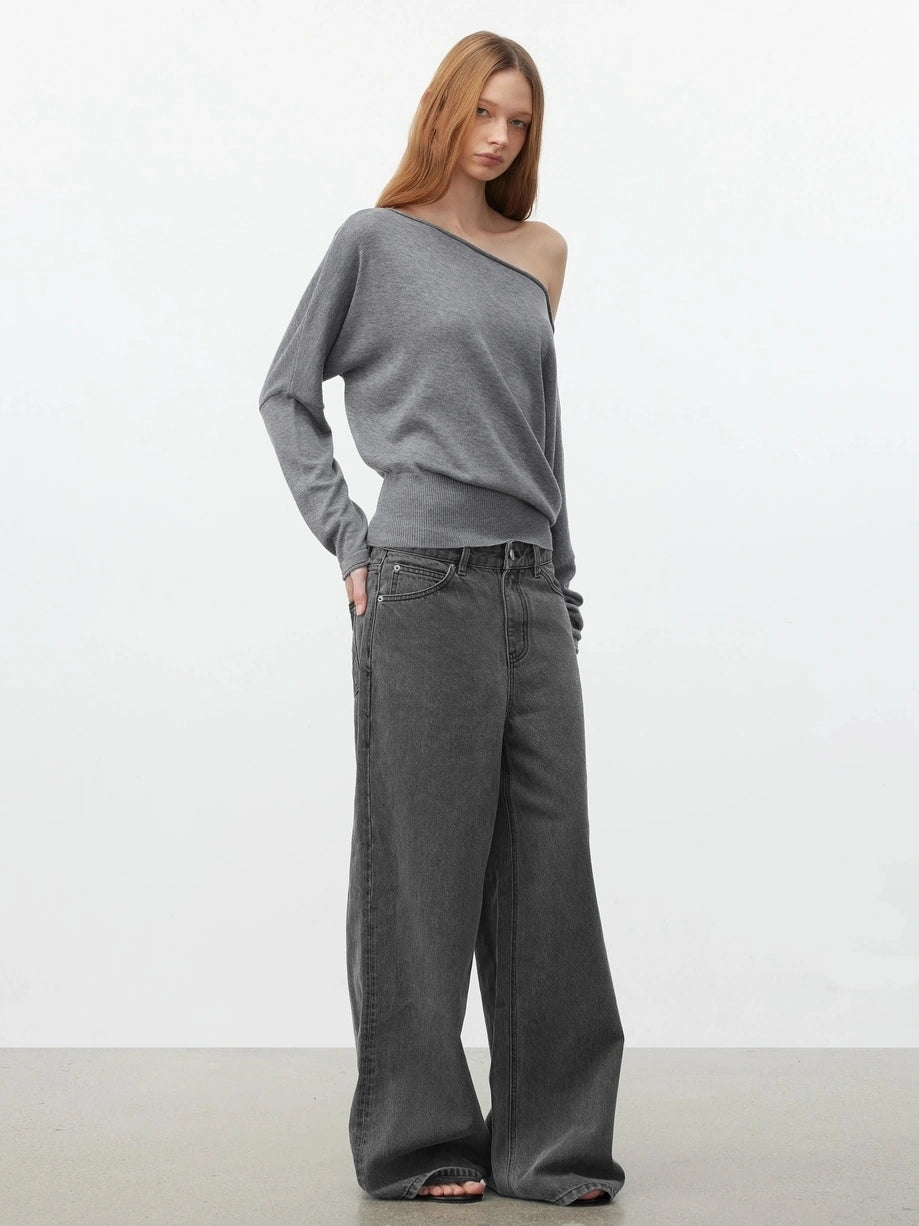 AFTADAWN Soft Wool Off Shoulder Oversized Sweater Sweater