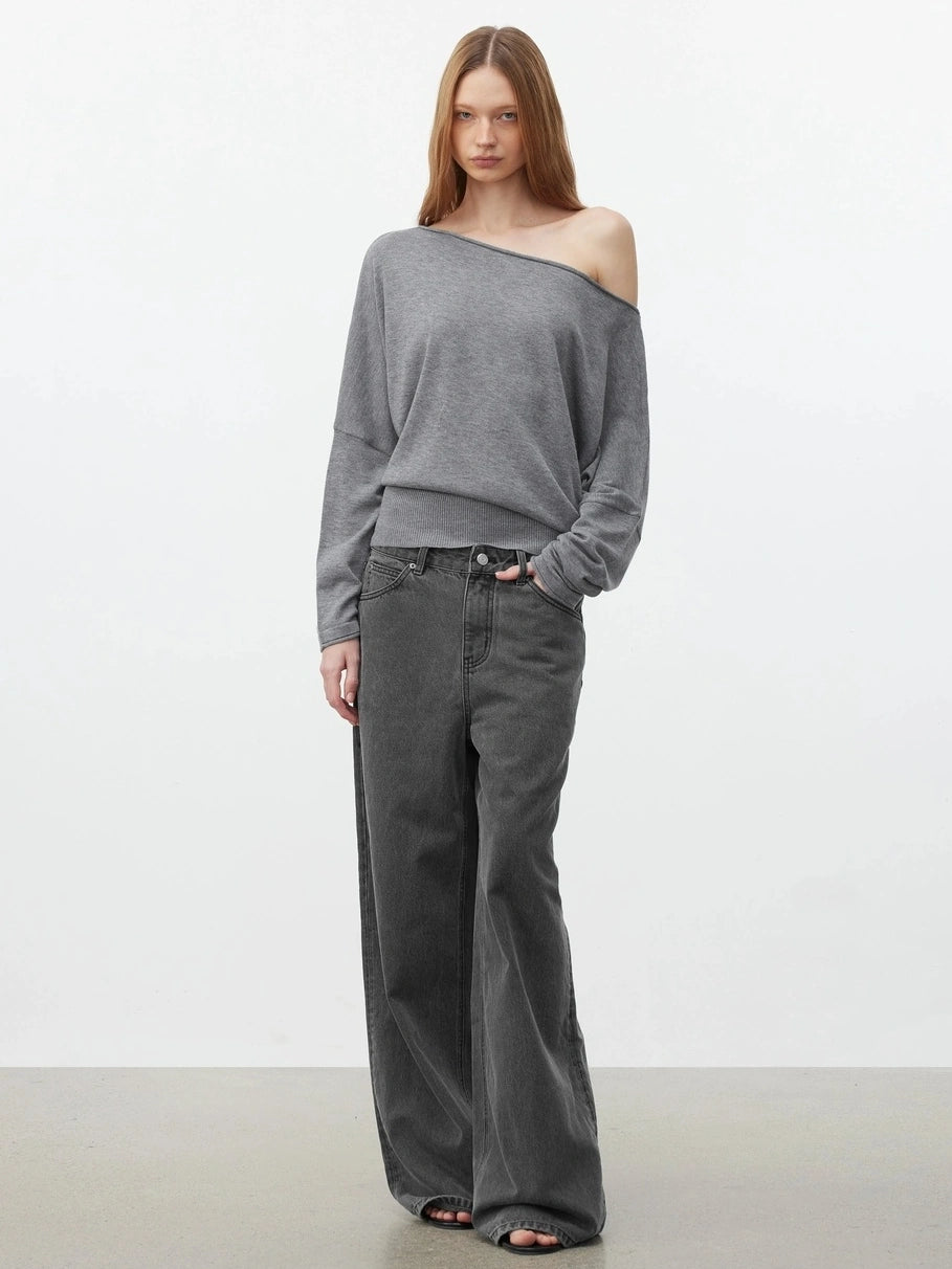AFTADAWN Soft Wool Off Shoulder Oversized Sweater Sweater