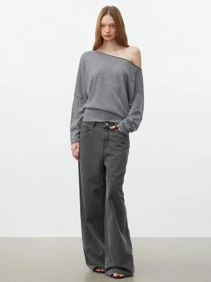 AFTADAWN Soft Wool Off Shoulder Oversized Sweater Sweater