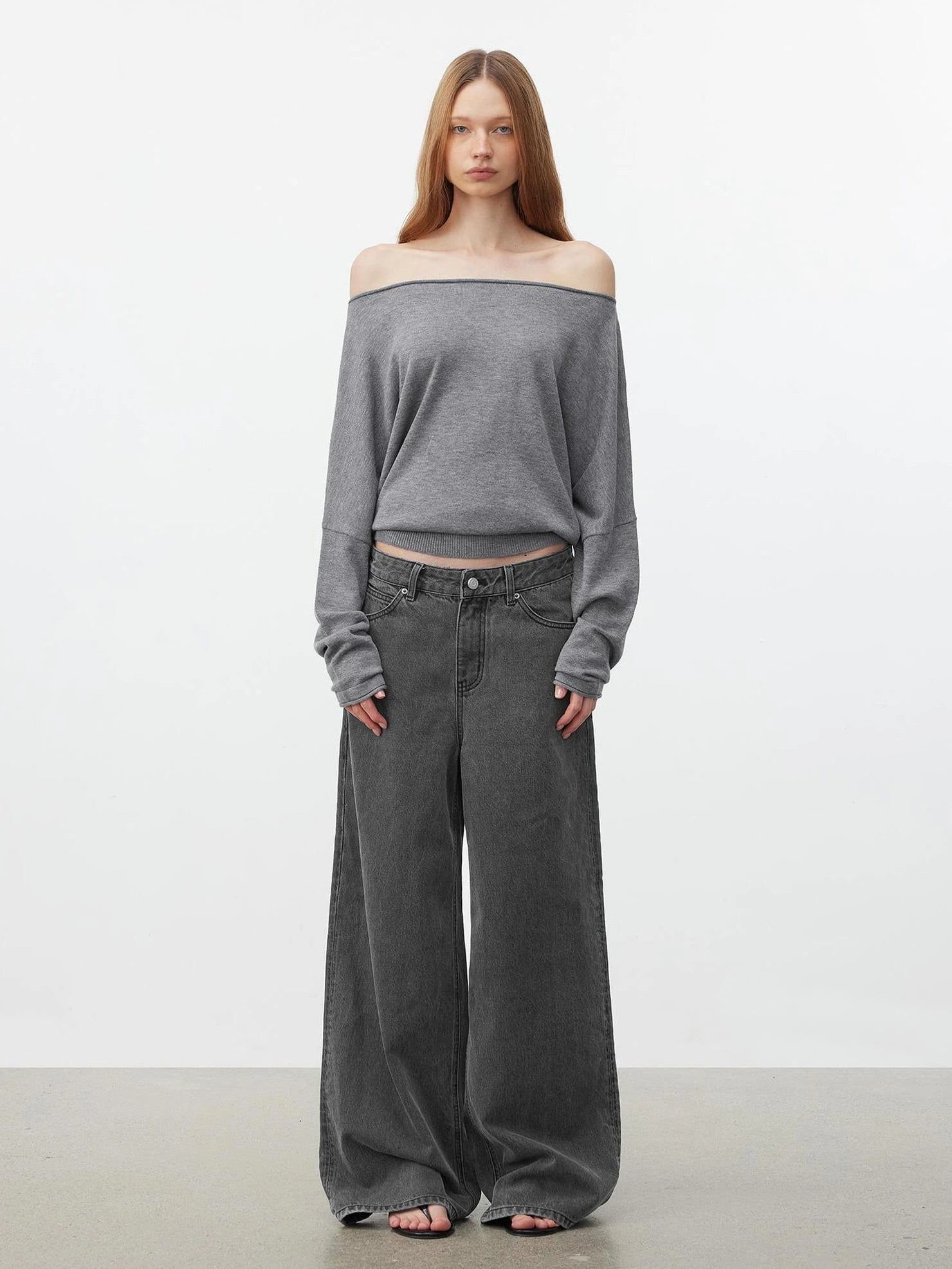 AFTADAWN Soft Wool Off Shoulder Oversized Sweater Sweater