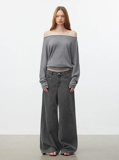 AFTADAWN Soft Wool Off Shoulder Oversized Sweater Sweater