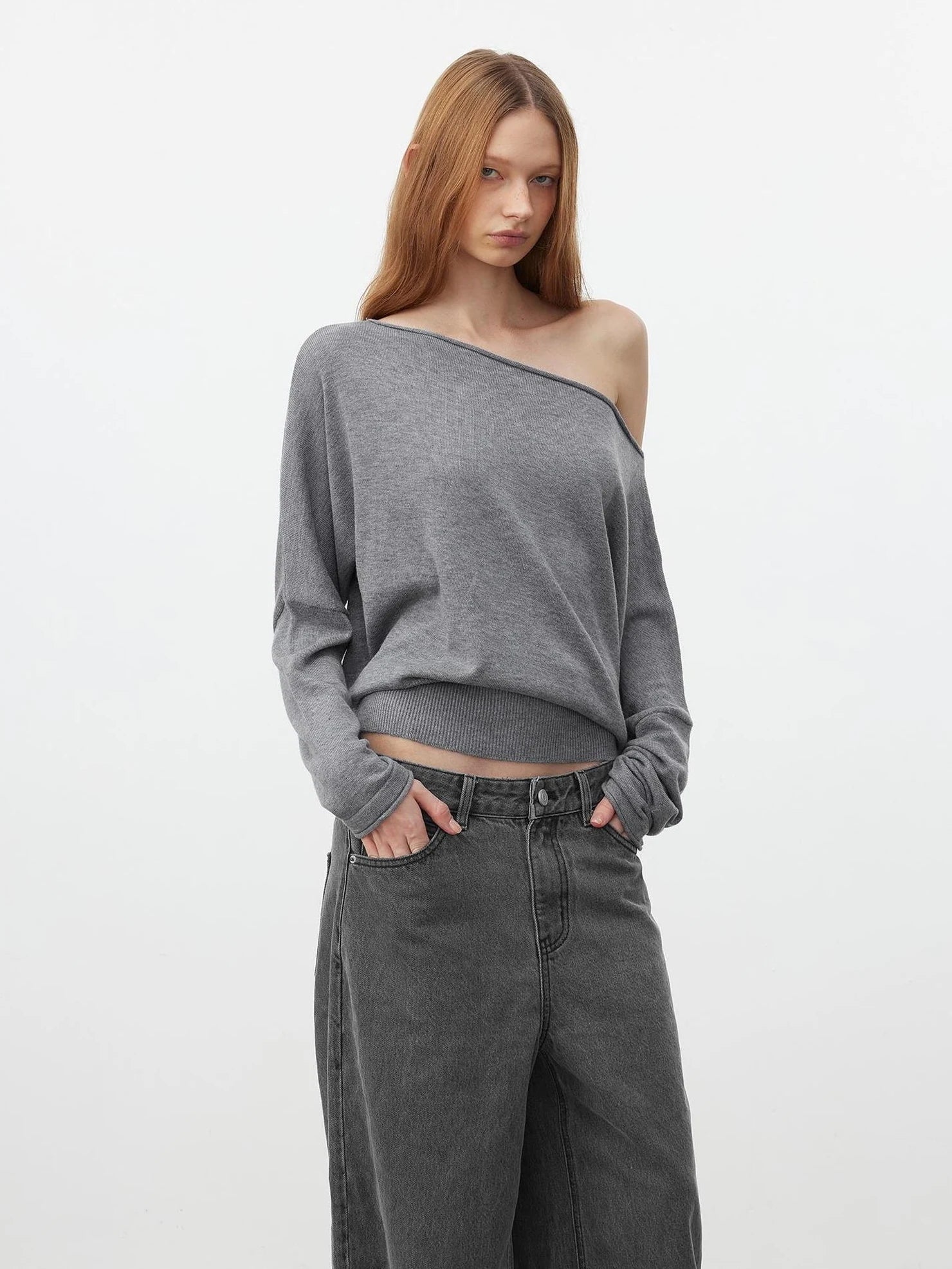 AFTADAWN Soft Wool Off Shoulder Oversized Sweater Sweater
