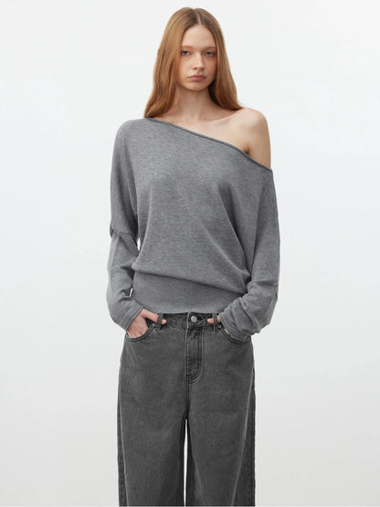 AFTADAWN Soft Wool Off Shoulder Oversized Sweater Sweater